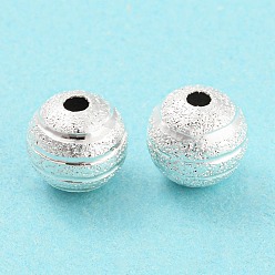 925 Sterling Silver Plated Brass Beads, Cadmium Free & Lead Free, Textured, Round, 925 Sterling Silver Plated, 8x7.5mm, Hole: 1.5mm
