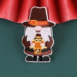 Playing Theme Christmas Santa Claus Computerized Embroidery Cloth Self Adhesive Patches, Stick On Patch, Costume Accessories, Appliques, Coconut Brown, 60~80x39~55mm