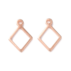 Rose Gold 304 Stainless Steel Charms, Rhombus, Rose Gold, 14x9x1mm, Hole: 1mm