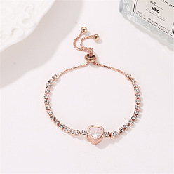 Rose gold heart 10943 Vintage Fashion Pearl Bracelet with Heart-shaped Pendant - European and American Style