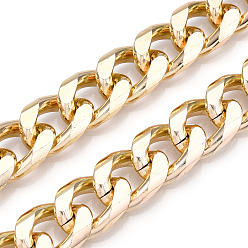 Light Gold Aluminum Faceted Curb Chains, Diamond Cut Cuban Link Chains, Unwelded, Light Gold, 18.5x13.5x4mm