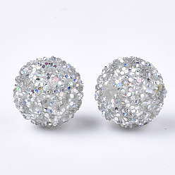 Light Grey Acrylic Beads, Glitter Beads,with Sequins/Paillette, Round, Light Grey, 14x13mm, Hole: 2mm
