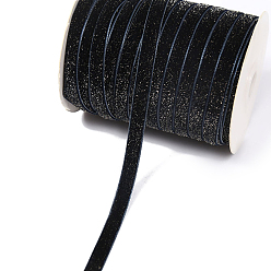 Black Single Face Velvet Ribbons with Glitter Powder, Garment Accessories, Black, 3/8 inch(10mm), 100 yards/roll