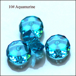 Deep Sky Blue Imitation Austrian Crystal Beads, Grade AAA, Faceted, Flat Round, Deep Sky Blue, 8x3.5mm, Hole: 0.9~1mm