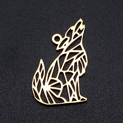 Golden 201 Stainless Steel Pendants, Filigree Joiners Findings, Laser Cut, Wolf, Golden, 22x14x1mm, Hole: 1.5mm