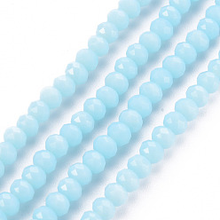 Light Sky Blue Opaque Solid Color Glass Beads Strands, Faceted, Rondelle, Light Sky Blue, 4x3mm, Hole: 0.4mm, about 105~110pcs/strand, 38~39cm