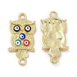 Golden Alloy Enamel Connector Charms, Owl Links with Colorful Evil Eye, Nickel, Golden, 25.5x13x3.5mm, Hole: 1.6mm