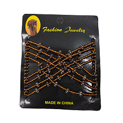 Goldenrod Steel Hair Bun Maker, Stretch Double Hair Comb, with Glass & Acrylic Beads, Goldenrod, 75x85mm