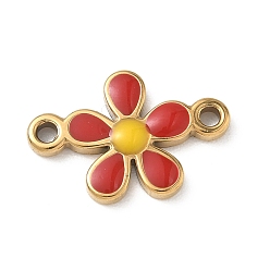 Красный 304 эмалированные подвески из нержавеющей стали, цветок ссылки, ионное покрытие (ip), реальный 18 k позолоченный, красные, 13.5x20.5x2.5 мм, отверстие : 1.8 мм