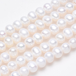 Creamy White Natural Cultured Freshwater Pearl Beads Strands, Potato, Creamy White, 7~8mm, Hole: 0.8mm, about 46~47pcs/strand, 13.77 inch~14.17 inch