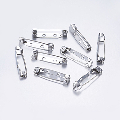 Stainless Steel Color 304 Stainless Steel Pin Brooch Back Bar Findings, Stainless Steel Color, 25.5x4.5x6mm, Hole: 2mm, Pin: 0.8mm