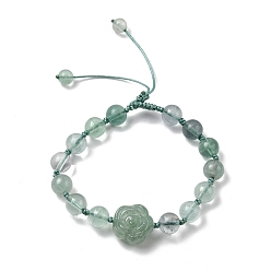 Смешанные камни Регулируемые плетеные браслеты из натуральных бусин флюорита и клубничного кварца для женщин, роза, внутренний диаметр: 2-1/4~2-1/2 дюйм (5.8~6.5 см)