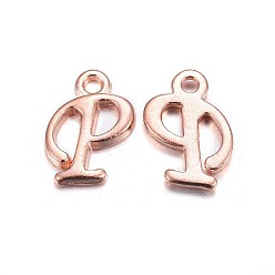 Letter P Rose Gold Plated Alloy Letter Pendants, Rack Plating, Cadmium Free & Lead Free, Letter.P, 14x8x2mm, Hole: 1.5mm