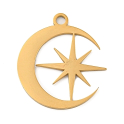 Звезда Ионное покрытие (ip) 304 подвески из нержавеющей стали, лазерная резка, золотые, плоский круглый шарм, звезда, 25.5x22.5x1 мм, отверстие : 2.5 мм
