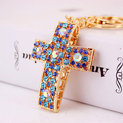 Blue Stylish Hollow Cross Keychain with Gold Metal Pendant - #203