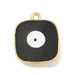 Черный Подвески из латуни с покрытием из эмали, долговечный, без свинца и без кадмия, реальный 18 k позолоченный, квадрат с рисунком от сглаза, чёрные, 14x11.5x6 мм, отверстие : 1.2 мм