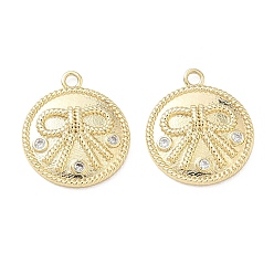 Настоящее золото 18K Рамадан и Ид Мубарак, латунные подвески с микропаве из прозрачного кубического циркония, плоский круглый с подвесками-бантиками, реальный 18 k позолоченный, 17x15x3 мм, отверстие : 1.6 мм