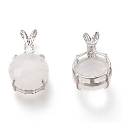 Quartz Crystal Natural Quartz Crystal Pendants, with Crystal Rhinestone and Platinum Plated Brass Bails, Faceted, Rabbit, 28x16x11mm, Hole: 4x7mm
