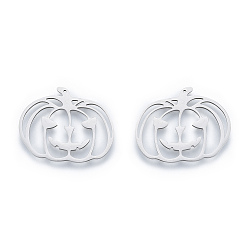 Stainless Steel Color 201 Stainless Steel Pendants, Pumpkin Jack-O'-Lantern, Halloween Style, Stainless Steel Color, 23x28.5x1mm, Hole: 1mm