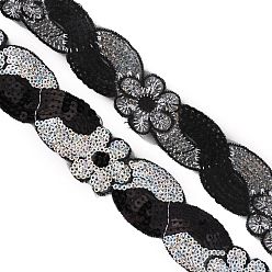 Black 8-Shaped Polyester Ribbons, with Sequins, Black, 1-5/8 inch(40mm), about 14.76 Yards(13.5m)/Bundle