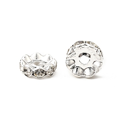 Кристалл Латунные бусины разделители для поставки стразов, без кадмия и без свинца, класс А, волнистый край, серебряный цвет гальваническим, рондель, кристалл, 12x4 мм, отверстие : 2.5 мм