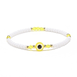 Yellow Resin Evil Eye & Acrylic Beaded Stretch Bracelet for Women, Yellow, Inner Diameter: 2-1/8 inch(5.5cm)