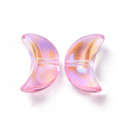 Pearl Pink Transparent Electroplate Glass Beads, AB Color Plated, Moon, Pearl Pink, 14x9x6.5mm, Hole: 1.2mm