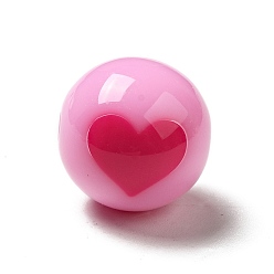 Pearl Pink Two Tone Opaque Acrylic Beads, Round with Heart, Pearl Pink, 15.5mm, Hole: 2.8mm, about 217pcs/500g