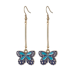 Marine Blue Alloy Enamel Butterfly Dangle Earrings, Marine Blue, 67x22mm