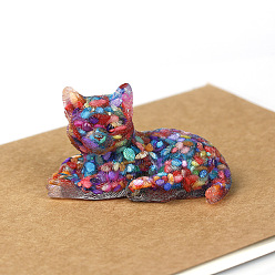 Shell Shell Cat Display Decorations, Sequins Resin Figurine Home Decoration, for Home Feng Shui Ornament, 80x50x50mm