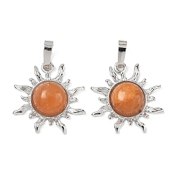 Красный Авантюрин Натуральный красный авантюрин подвески, латунные солнечные подвески, стойки покрытие, платина, без кадмия и без свинца, 23x22.5x5.5 мм, отверстие : 7.5x4.5 мм