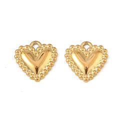  304 Edelstahl Reize, PVD-Vakuumbeschichtung, Herz Charme, echt 18 k vergoldet, 11x11x2 mm, Bohrung: 1 mm