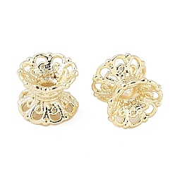 Настоящее золото 14K Шапочки и конусы для бусин, латунные, цветок, Двусторонняя, реальный 14 k позолоченный, 6.5x5.5 мм, отверстие : 1.4 мм