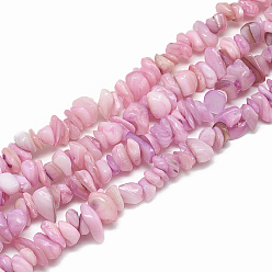 Plum Freshwater Shell Beads Strands, Dyed, Chip, Plum, 4~14x4~8x1~8mm, Hole: 1mm, about 210~250pcs/strand, 31.4 inch
