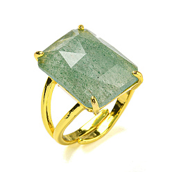 Клубничный Кварц Прямоугольные открытые манжеты из кварца с натуральной клубникой, позолоченное латунное кольцо унисекс, внутренний диаметр: регулируемый