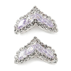 лаванда Латунные микро проложить кубического циркония подвески, рыбий хвост, со стразами, серебряные, лаванда, 14.5x21.5x8 мм, отверстие : 1.2 мм