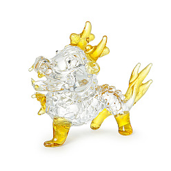 Yellow Handmade Lampwork Dragon Figurines, for Home Desktop Feng Shui Decoration, Yellow, 33x61x58mm