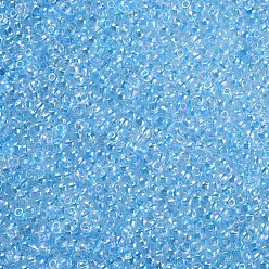 Светло-Голубой Fgb 6/0 круглый стеклянный бисер класса А, прозрачные цвета внутри, с покрытием AB цвета, Небесно-голубой, 4x3 мм, отверстие : 1 мм, Около 4500 шт / фунт