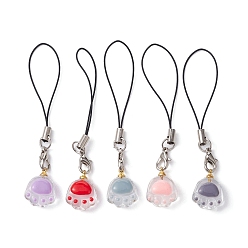 Mixed Color Cat Paw Prints Glass Pendant Mobile Straps, Nylon Cord Mobile Accessories Decoration, Mixed Color, 8.3cm