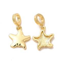 Real 18K Gold Plated Rack Plating Brass Star European Dangle Charms, Large Hole Pendants, Cadmium Free & Lead Free, Real 18K Gold Plated, 26mm, Star: 16x14x3mm, Hole: 5mm