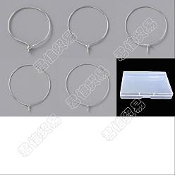 Platine 250pcs 5 taille boucles d'oreilles créoles en fer, bagues breloques verre à vin, platine, Jauge 20, 25~45x20~39x0.8mm, pin: 0.8 mm, 50pcs / taille