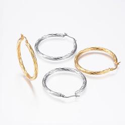 Mixed Color 304 Stainless Steel Hoop Earrings, Hypoallergenic Earrings, Twist Stripe, Mixed Color, 42x40x3.5mm, Pin: 1x0.8mm