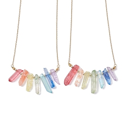 Golden Dyed Colorful Natural Quartz Crystal Bullet Pendant Necklaces, with 304 Stainless Steel Cable Chains, Golden, 16.50 inch(41.9cm)