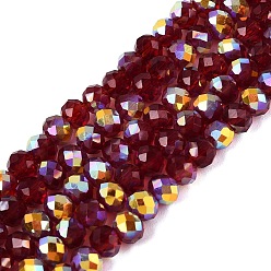 Темно-Красный Нити из прозрачных стеклянных бусин-ронделей с цветным покрытием ab, граненые, темно-красный, 4x3.5 мм, отверстие : 0.6~0.9 мм, около 105~115 шт / нитка, 14.37~16.14'' (36.5~41 см)