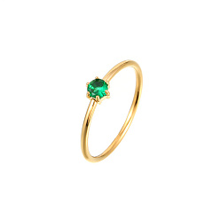 Green Diamond Cubic Zirconia Finger Ring, Golden Stainless Steel Ring, Green, Diamond: 4.7mm
