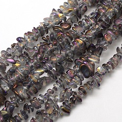 С Фиолетовым Покрытием Гальванизировать природный кристалл кварца бусы пряди, чипсы, с фиолетовым покрытием, 6~12x4~6x3~6 мм, отверстие : 1 мм, 15~16 дюйм