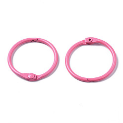 Hot Pink Spray Painted Iron Split Key Rings, Ring, Hot Pink, 30x4mm