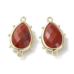 Red Jasper Natural Red Jasper Connector Charms, with Golden Plated Brass Edge Loops, Faceted, Teardrop, 24x14.5x5mm, Hole: 1.2mm & 1.4mm