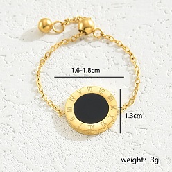 Черный Элегантное 201 регулируемое круглое кольцо из нержавеющей стали с римскими цифрами для женщин, универсальный и шикарный, чёрные, внутренний диаметр: 16~18 мм