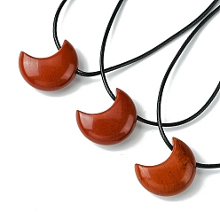 Красный Камень Натуральный красный яшмы кулон ожерелье, воском шнура, луна, 14.17~27.95 дюйм (36~71 см)